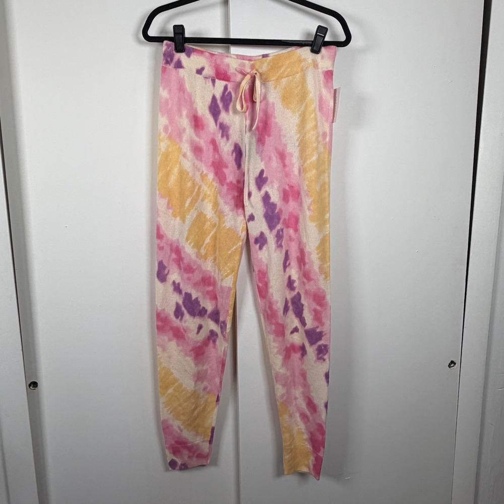 Charter Club Luxury 100% Cashmere Tie Dye Joggers Pink Yellow Purple Small NWT